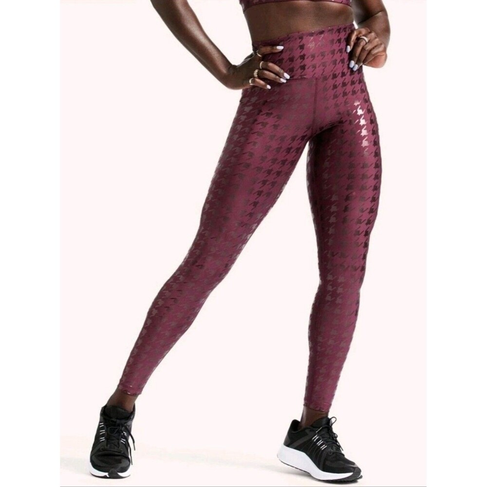 Peloton Burgundy Metallic Houndstooth High-Waisted Leggings Women’s Size S